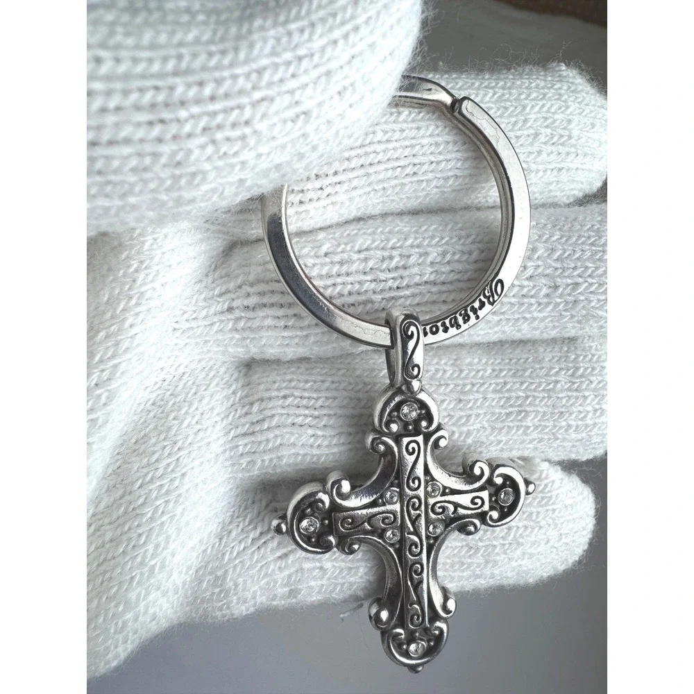 Brighton Silver Tone Divinity Cross Key Fob Ornate Scrollwork Keychain Charm